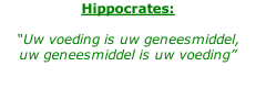 Hippocrates:  “Uw voeding is uw geneesmiddel,  uw geneesmiddel is uw voeding”